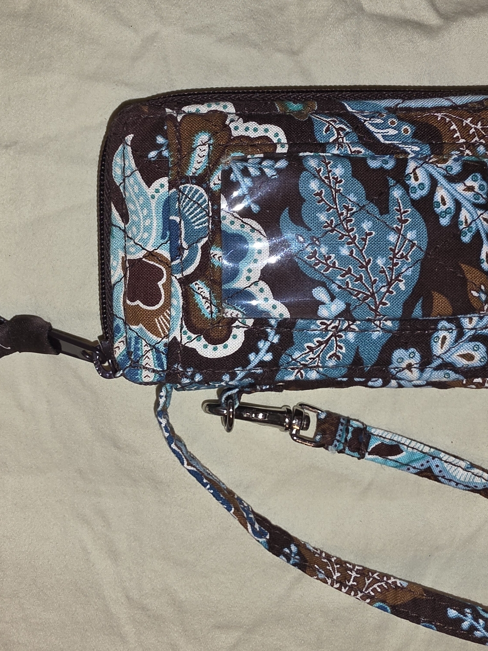 Vera Bradley Brown and Teal Floral Wristlet Wallet